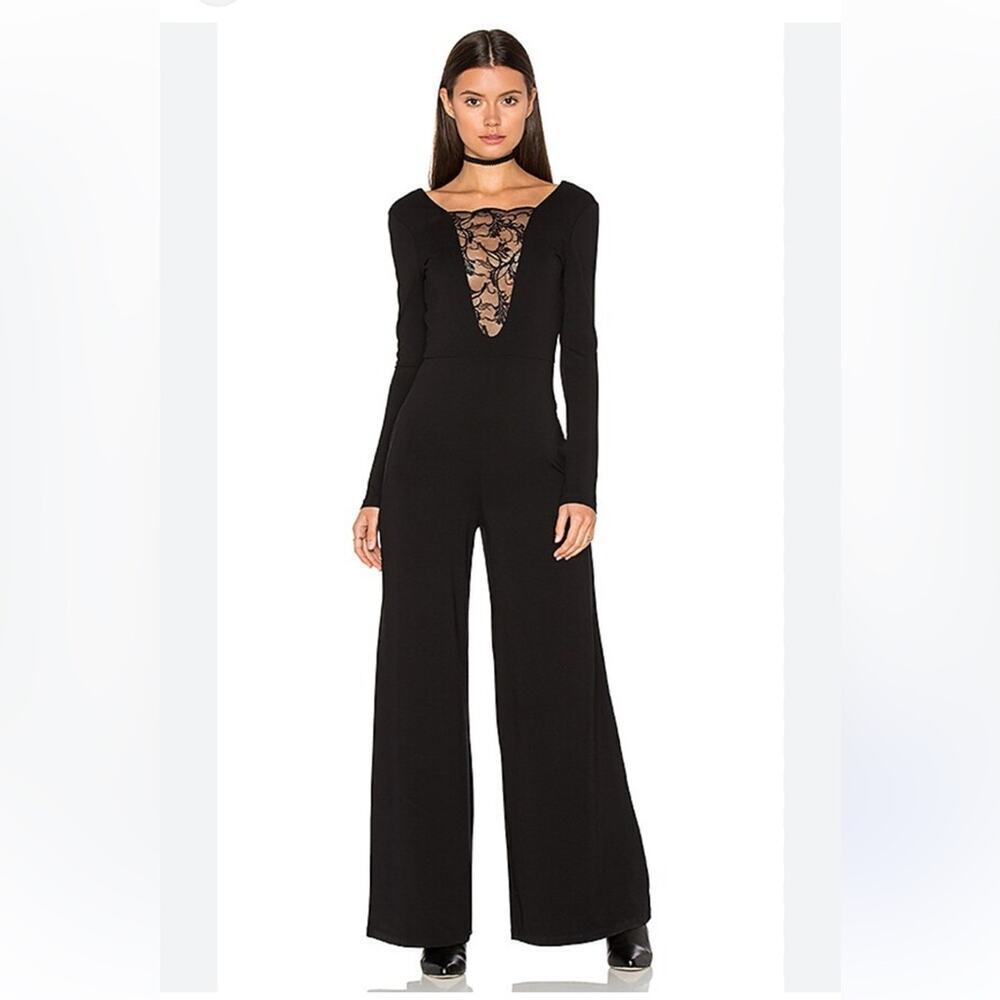 Nightcap Black Lace Insert Long Sleeve Wide Leg Jumpsuit Medium Romantic Goth